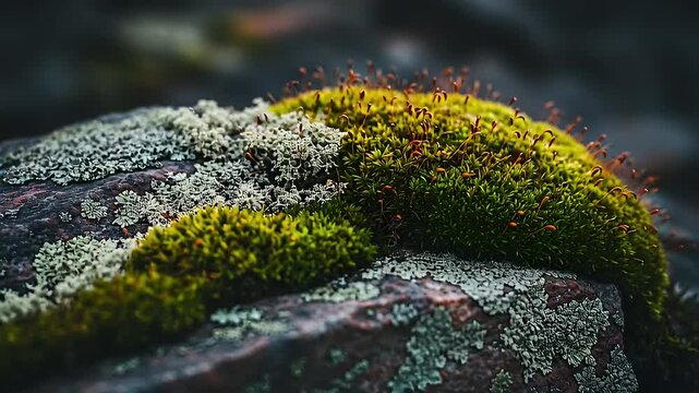 Rock embraced by mosses and lichens