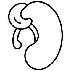 Simple outline drawing of a cashew nut with a curved line inside suggesting a smile or happy expression