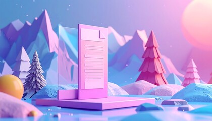 Digital document in a pastel winter landscape