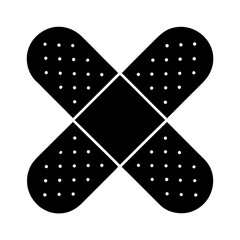 Black adhesive bandage cross symbol with white dots on a white background