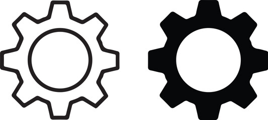 Essential UI Gear Icon: Simple Line Art and Glyph Vector for Technology Design