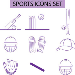 Sports equipment icons baseball cricket