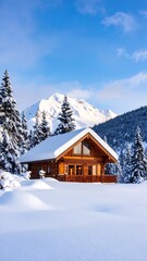 Snowy mountain cabin