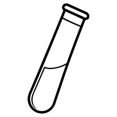 Simple black and white outline illustration of a laboratory test tube containing a small amount of liquid
