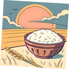 white rice with sunset background copy space for