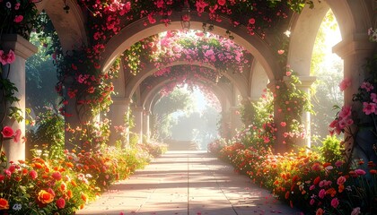 Rose-filled arched walkway