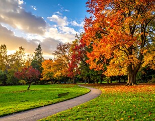 Naklejka premium Autumn park path