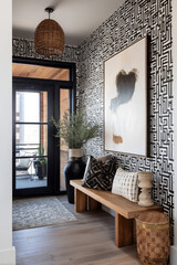 Stylish entryway with a modern design and artistic elements.