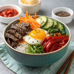 bowl of bibimbap a korean mixed rice dish with bee