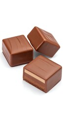 Three milk chocolate squares, stacked, with a light-brown filling visible