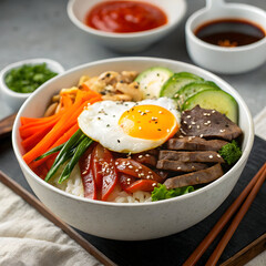 bowl of bibimbap a korean mixed rice dish with bee
