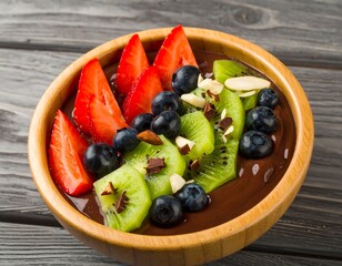 Fruit bowl with chocolate sauce