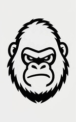 Obraz premium This is a bold, black and white graphic illustration of a gorilla's face. The design is highly stylized, featuring thick black outlines, an angry or menacing expression, and spiky fur detail around.