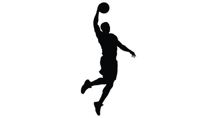 Silhouette of a basketball player in mid air during a jump shot