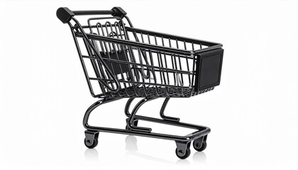 Black Shopping Cart on White Background with Sleek Minimal Retail Form