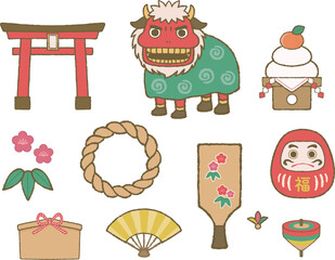 Illustration Set of New Year Lucky Charms and Decorations