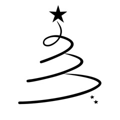 Vector art of stylized black line drawing of a christmas tree with a star on top