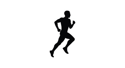 Silhouette of a man running dynamically against a plain white background