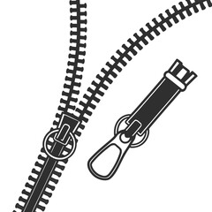 Vector art of close up of a black zipper with a pull tab isolated on a