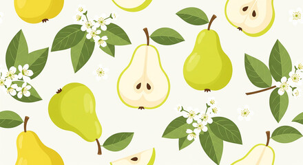 Obraz premium Pears and Blossoms Seamless Minimalist Vector Pattern