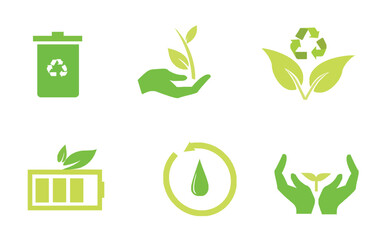 Editable set of green recycling icons in a white background