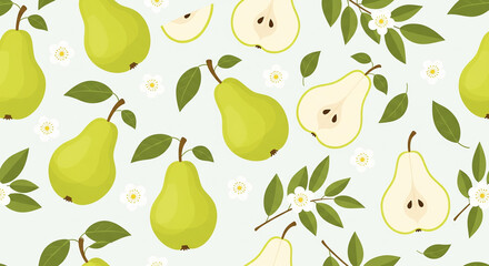 Green Pear Fruit Repeating Flat Illustration Design