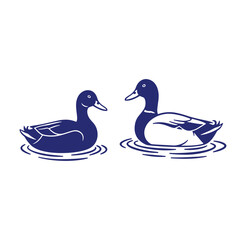 Obraz premium Two stylized ducks floating on water with blue and white vector illustration