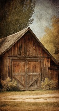 Rustic wooden barn in autumnal landscape
