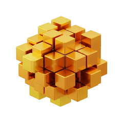 Obraz premium Abstract cube of golden blocks isolated on transparent background