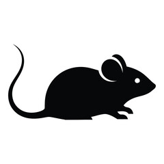 Simple black silhouette of a mouse with a long tail and pointed ears