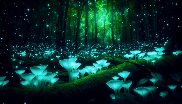 A bioluminescent mushroom magic, Ai generated image