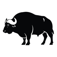 Silhouette of a powerful african buffalo standing profile view graphic design element