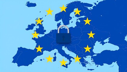 EU map with padlock. European Union security
