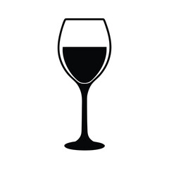 Elegant black silhouette of a wine glass on white background