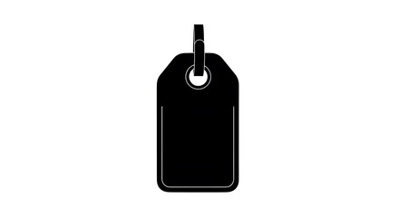 Black luggage tag isolated on white background. Travel accessory for suitcase identification.
