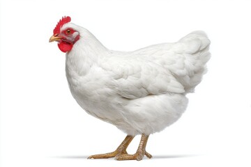 Fototapeta premium White Chicken with Red Comb on White Background for Stock Photo