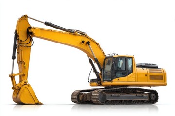 Yellow Excavator on White Background for Construction Projects