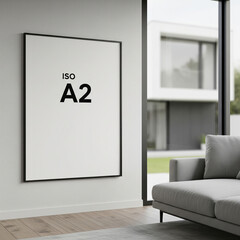 Frame mockup, ISO A paper size. Living room wall poster mockup. Interior mockup with house background. Modern interior design.