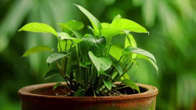 Lush green plant in terracotta pot