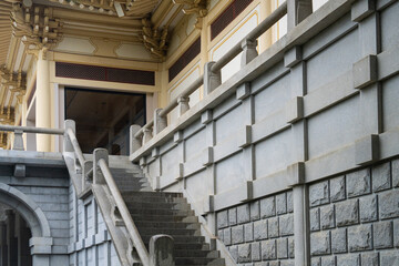 Obraz premium exterior of the traditional Korean building with the stone staircases and wall