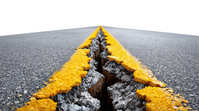 The Split Road: A dramatic shot showcasing a road split by seismic activity. Capturing the aftermath, this photo is a strong visual metaphor for disruption, disaster, and the raw power of nature.