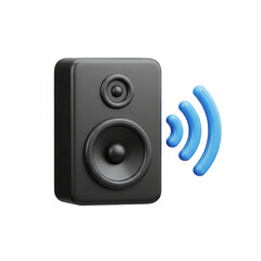 Black speaker icon with blue sound waves