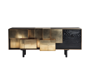 Modern, gold-accented sideboard with dark wood