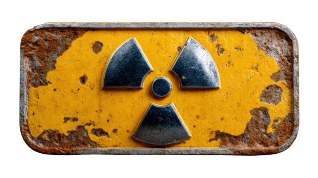Radioactive Symbol: A weathered, grungy radioactive symbol serves as a visual reminder of a danger and caution, emphasizing awareness in this environment.