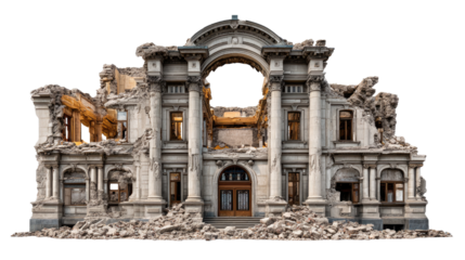 Monumental Decay: The image captures the raw, evocative beauty of a dilapidated structure, standing as a testament to the passage of time. It is an architectural marvel, a grand palace in ruins.