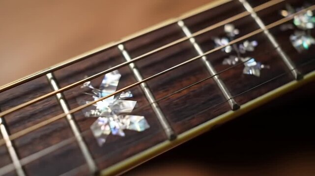 Close-up of guitar fretboard
