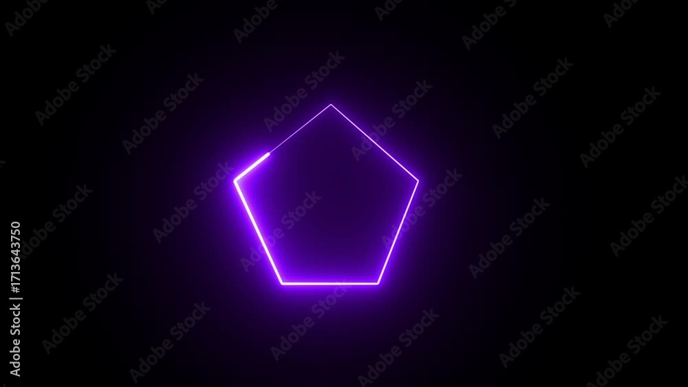 Canvas Prints neon line pentagon animation on black background. pentagon neon frame border line animation.