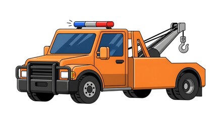 Orange tow truck isolated on white background. Roadside assistance and vehicle recovery concept illustration.
