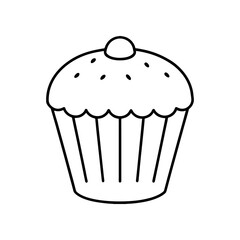 Simple line drawing of a frosted cupcake on transparent background