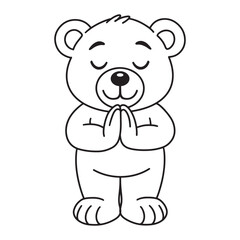 line art of bear paying respect cartoon vector